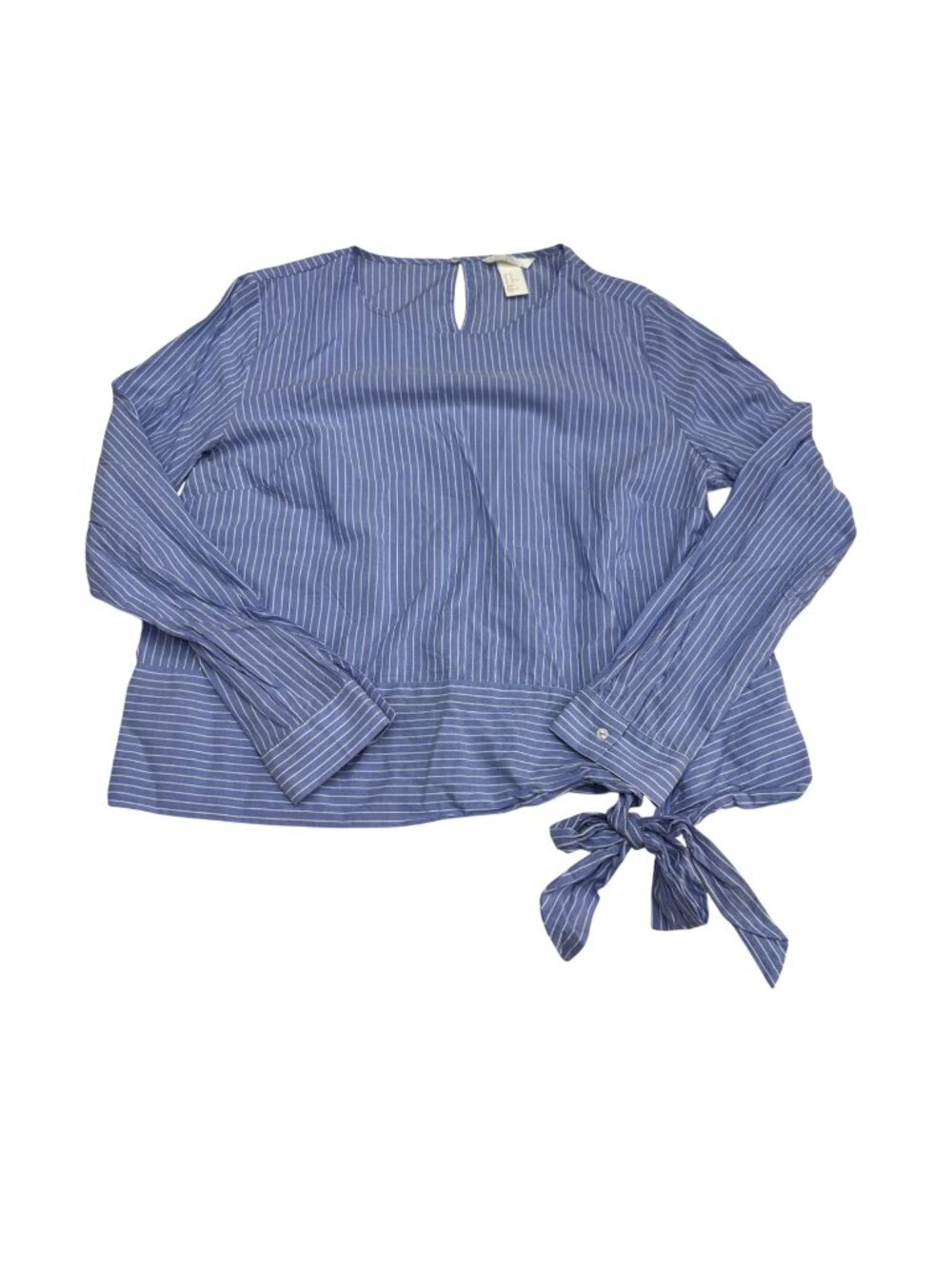 H&M Women's Striped Tie-Front LS Blouse Top Blue & White Casual, Size 10
